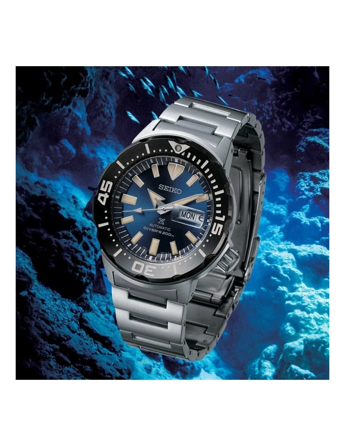 Montre Seiko SRPD25K1 Prospex Monster Automatique Acier Brossé Cadran Bleu vue 5