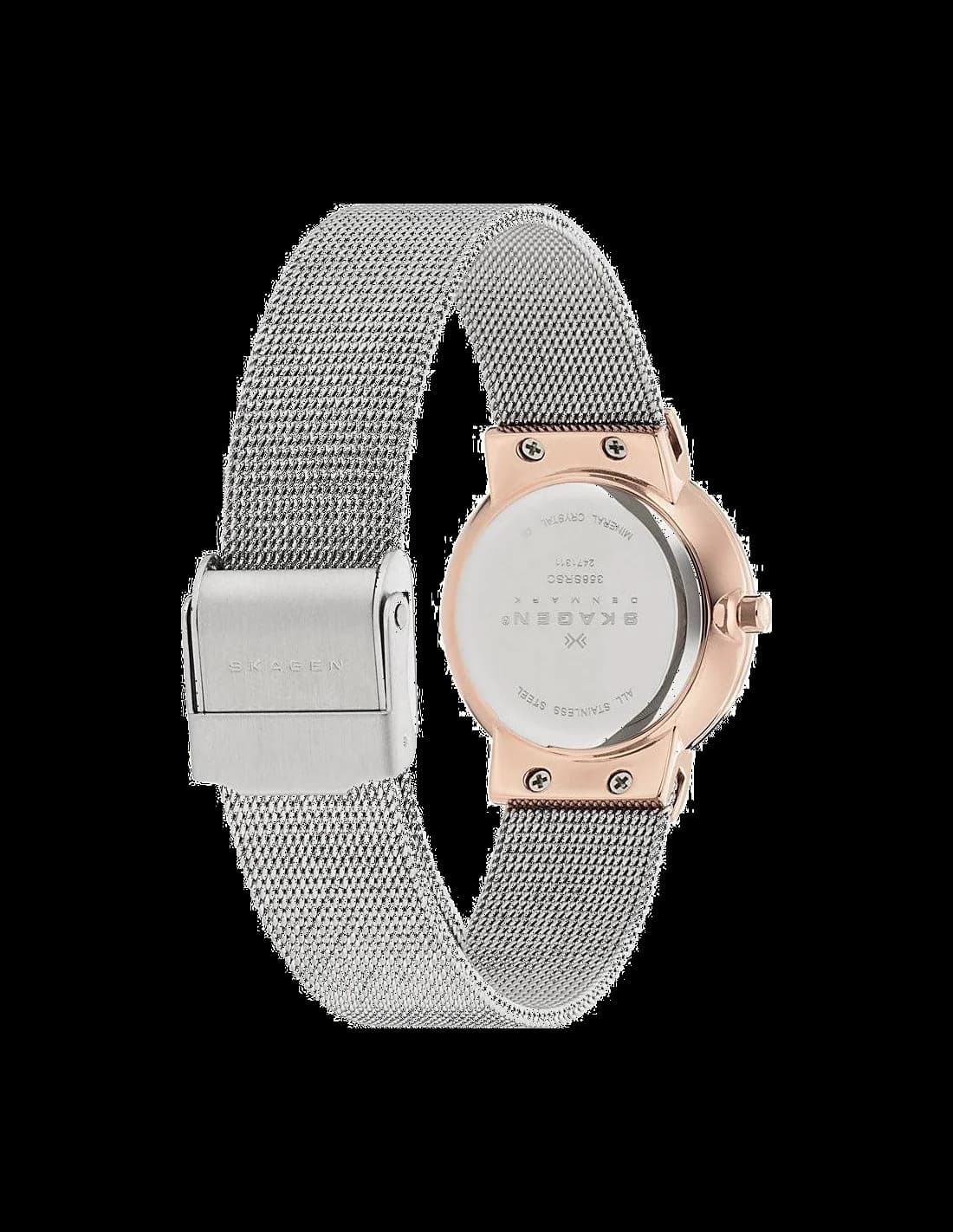 Montre Femme Skagen Freja 358SRSC en Acier Rose Doré et maille milanaise vue 5