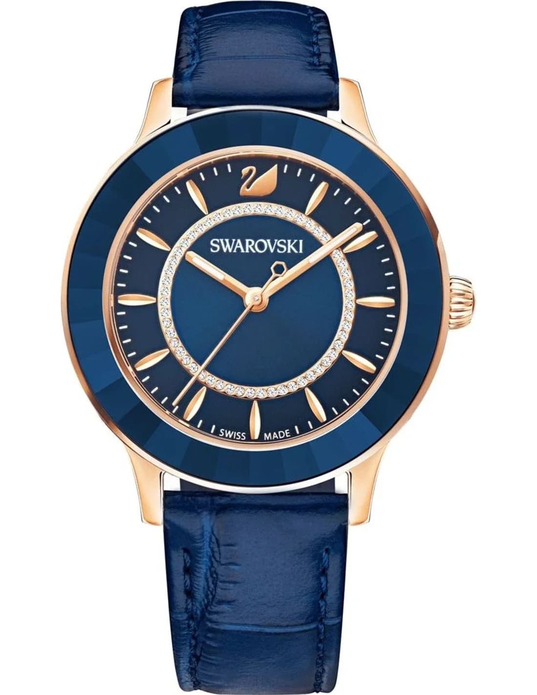 Swarovski 5414413 montre femme, cadran bleu sur bracelet cuir
