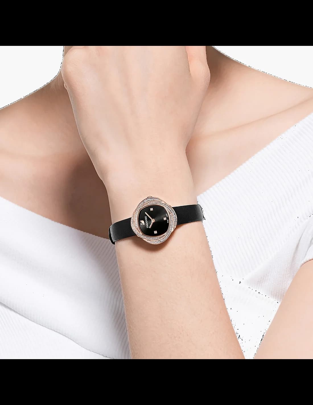 Montre Swarovski 5552421 Crystal Flower en Acier et Cuir Noir vue 4
