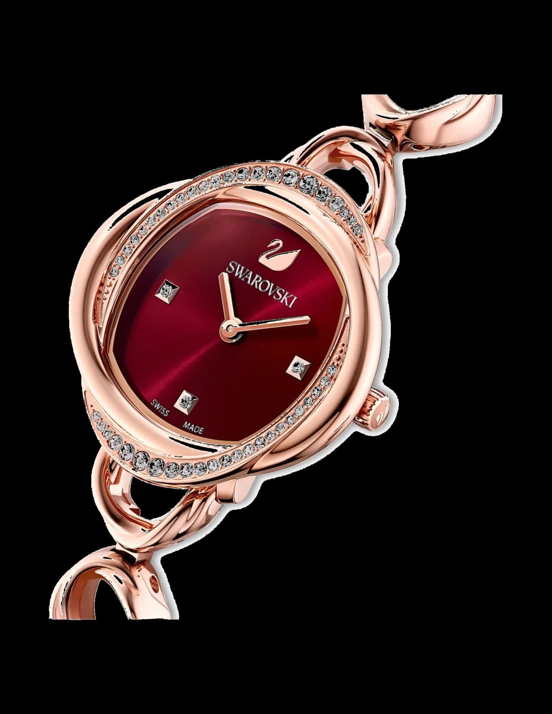 Gros plan sur le cadran bordeaux de la Swarovski 5552783