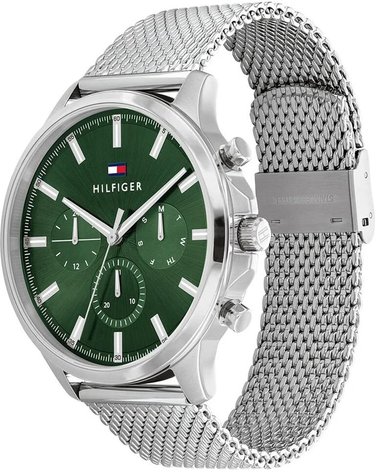 Gros plan sur le cadran vert de la Tommy Hilfiger 1710499