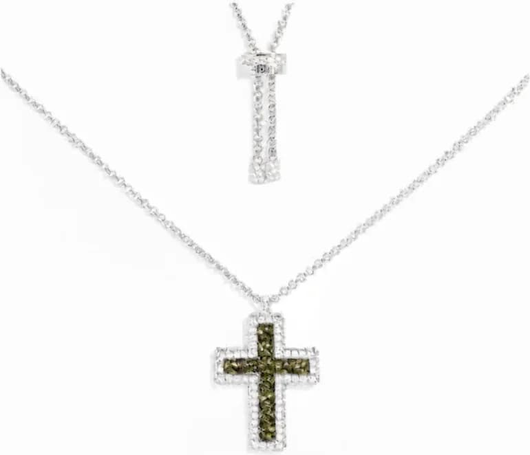 APM Monaco AC7123XARG montre unisexe, collier croix pavé vert kaki en argent 925