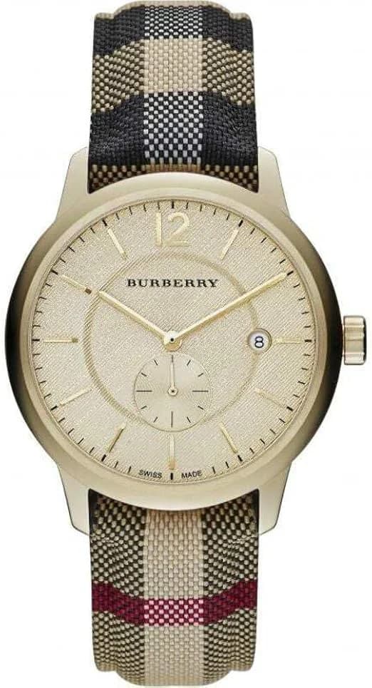Burberry BU10001 montre unisexe, cadran or avec bracelet cuir monogrammé
