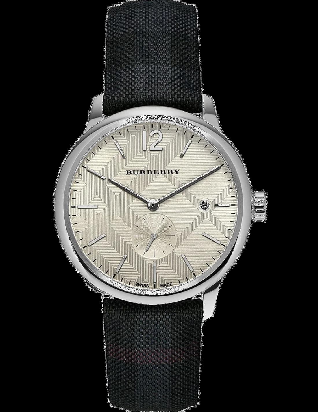 Burberry BU10008 montre homme, cadran argent et bracelet cuir noir bi-matière