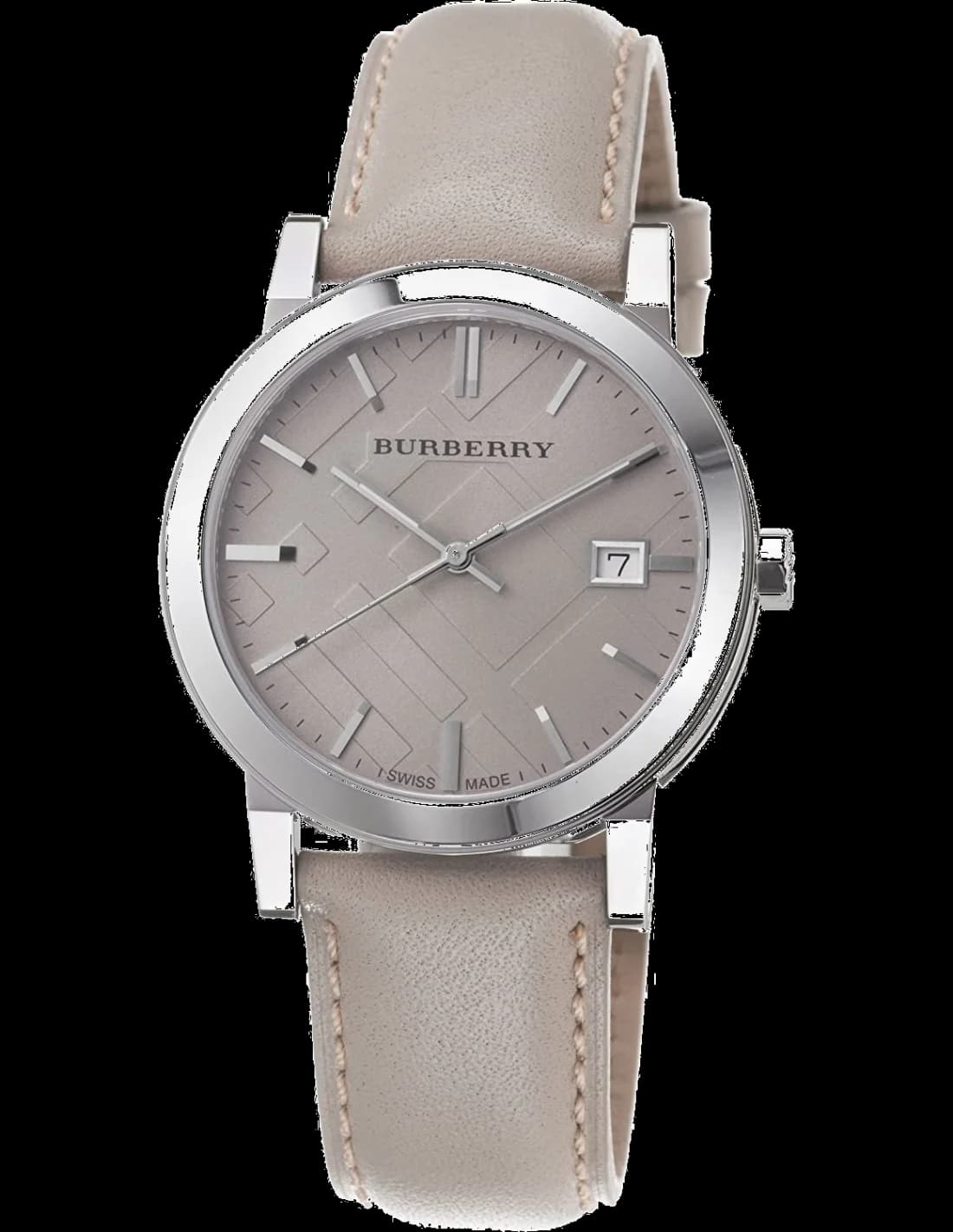 Burberry BU9010 montre homme, au cadran texturé beige sur bracelet cuir