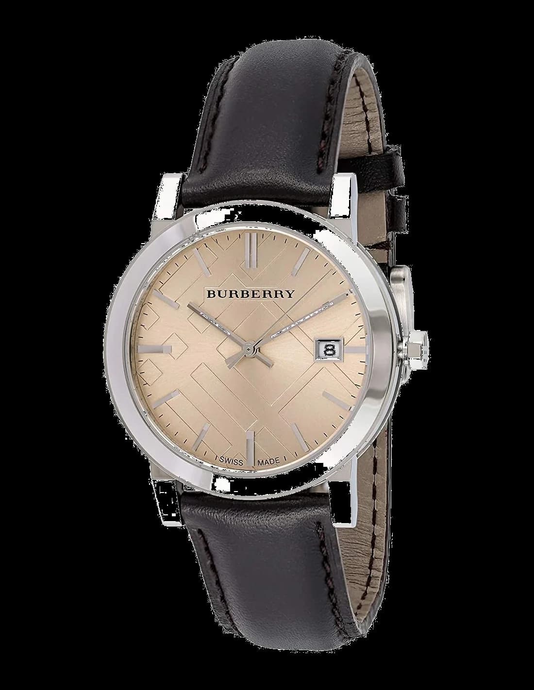 Burberry BU9011 montre homme, sur cuir marron, cadran beige gravé