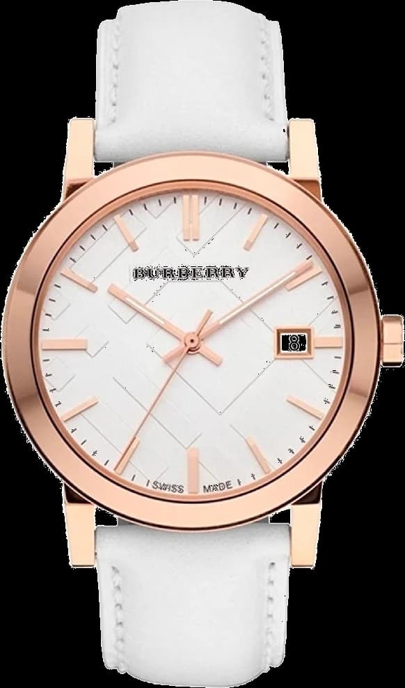 Burberry BU9012 montre unisexe, cadran blanc sur bracelet cuir