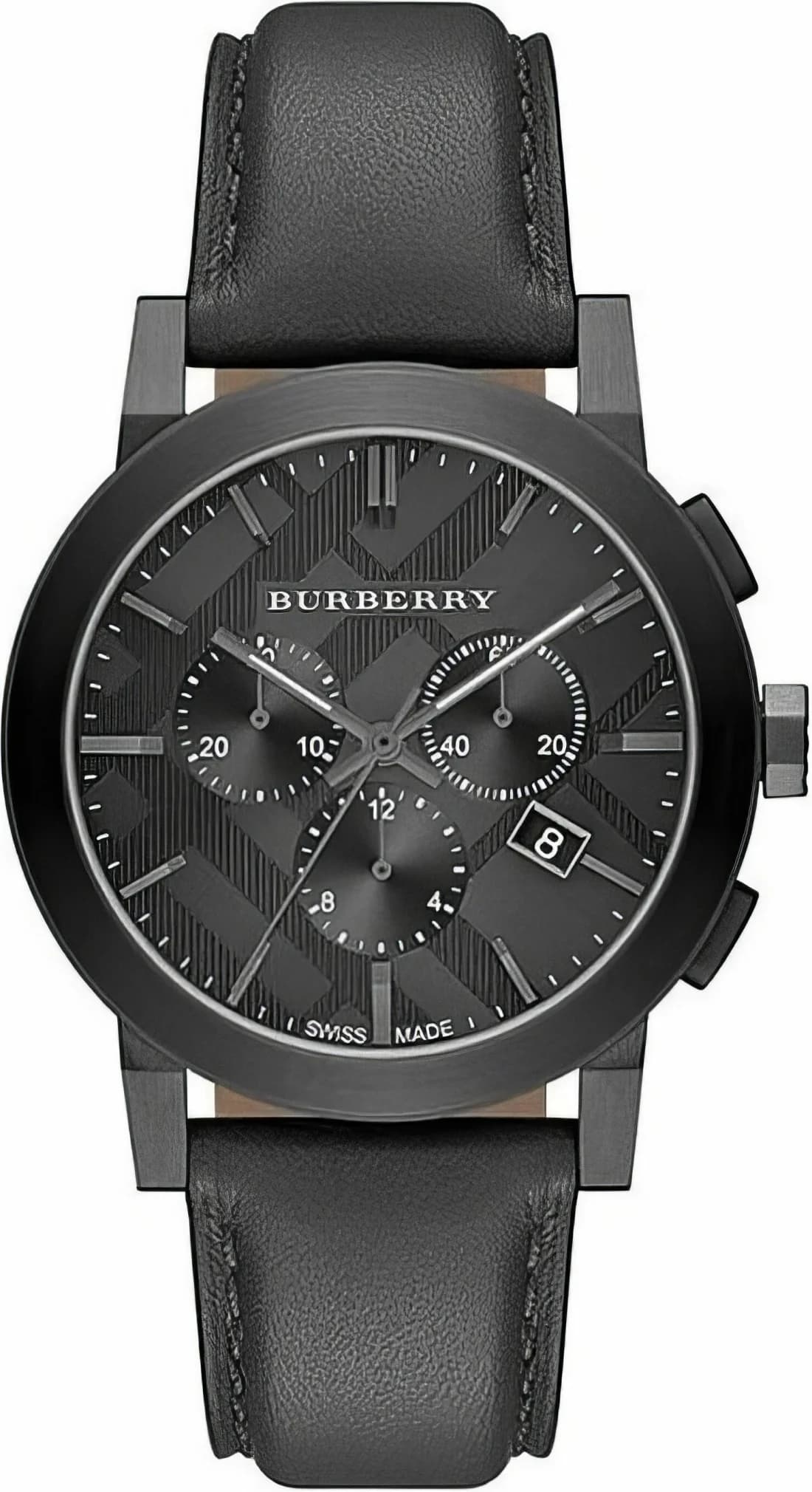 Burberry BU9364 montre homme, cadran gris et bracelet cuir noir The City
