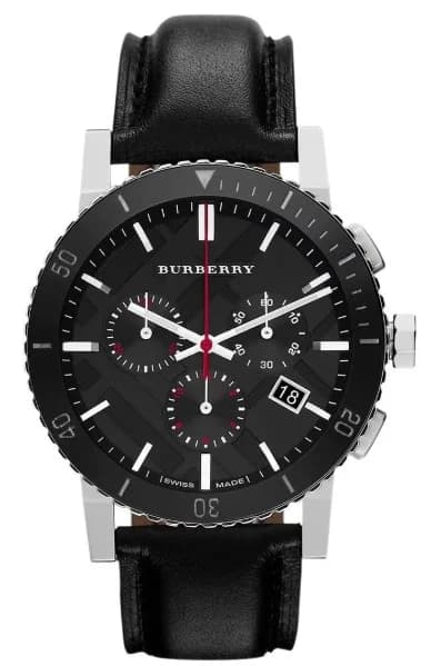 Burberry BU9382 montre homme, chronographe noir sur cuir