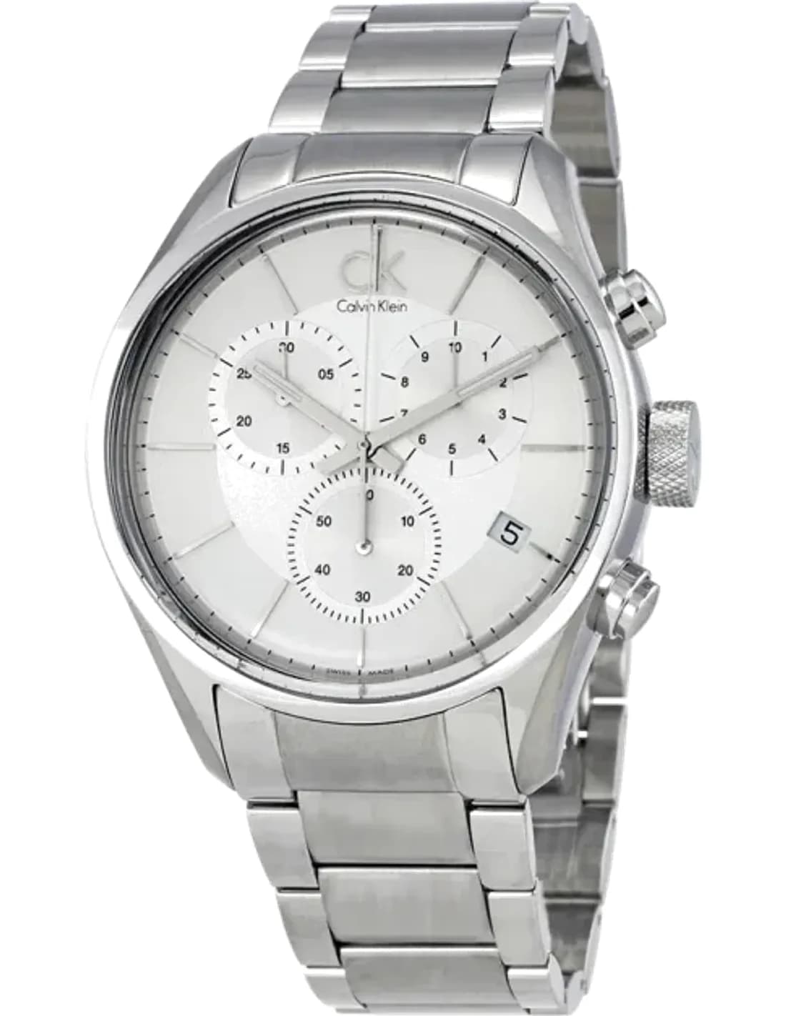 Calvin Klein K2H27126 montre homme, chronographe cadran argent et bracelet acier