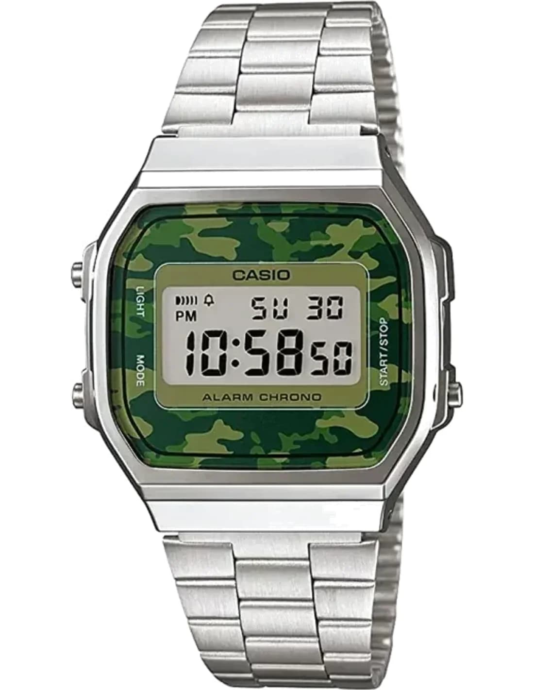 Casio A168WEC-3EF montre unisexe, cadran camouflage vert, bracelet métal