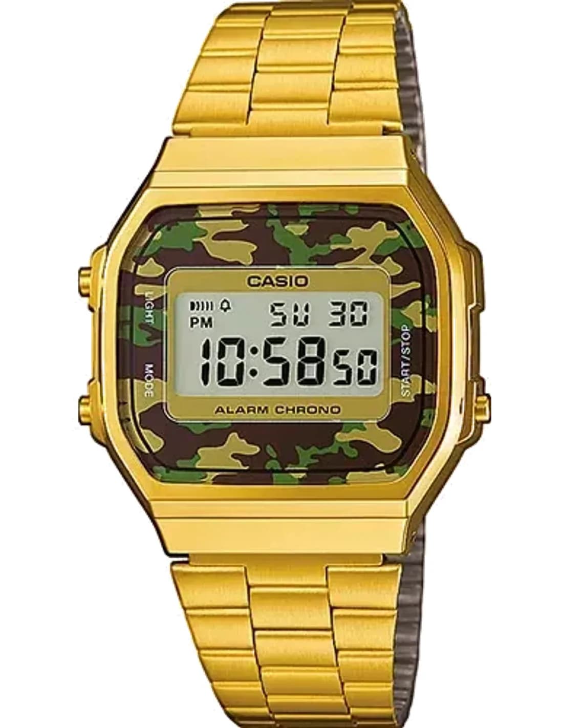 Casio A168WEGC-3EF montre unisexe, cadran camouflage vert, dorée