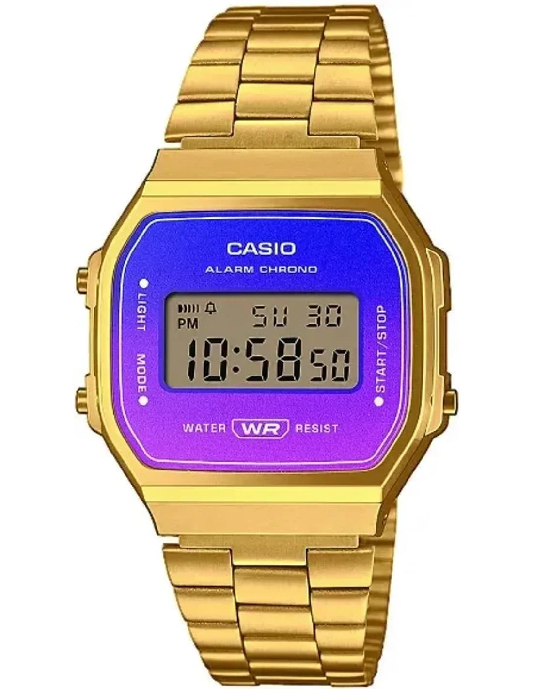 Casio A168WERG-2AEF montre unisexe, dégradé violet rose, bracelet doré