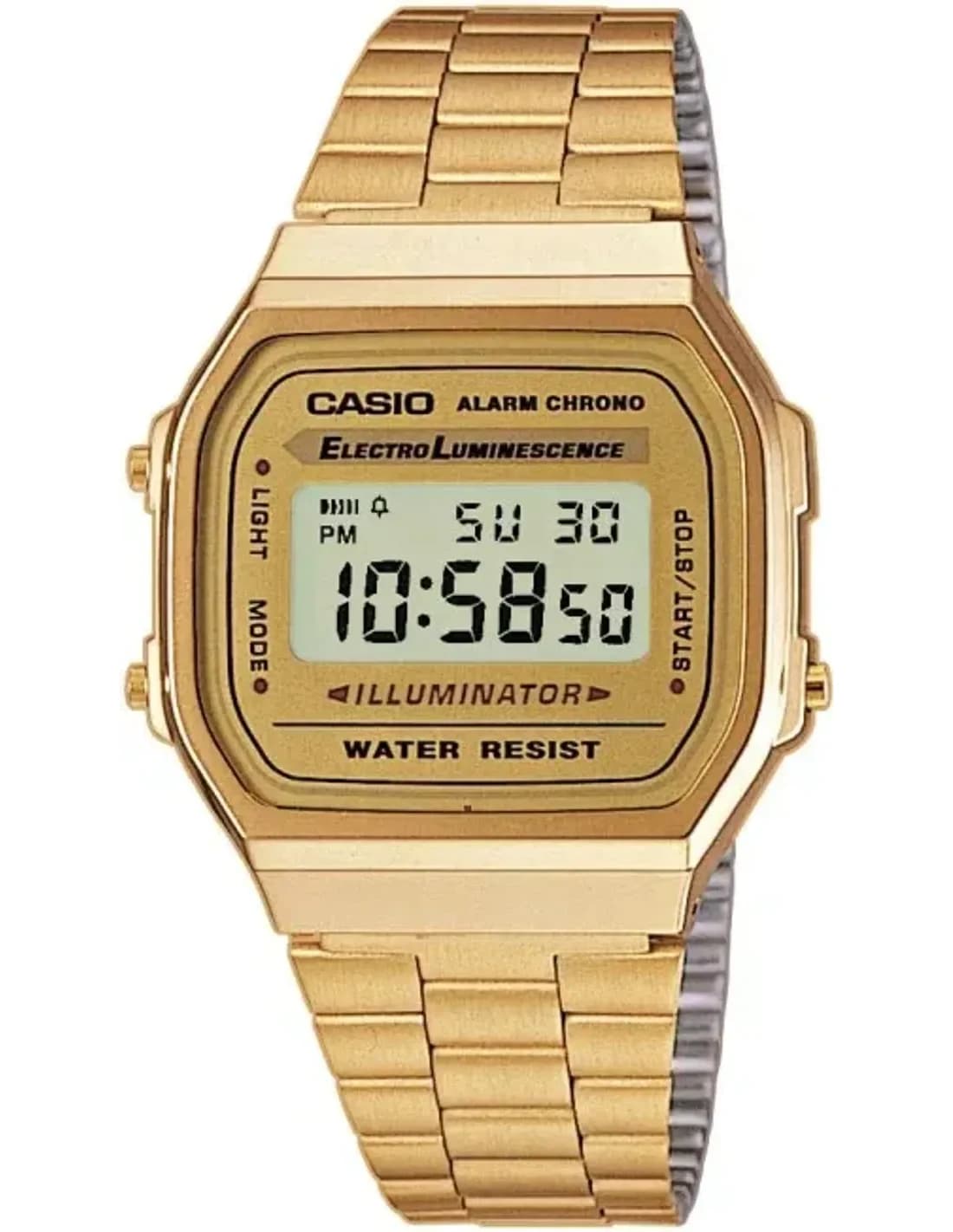 Casio A168WG-9EF, montre vintage dorée rectangulaire, élégance rétro en acier