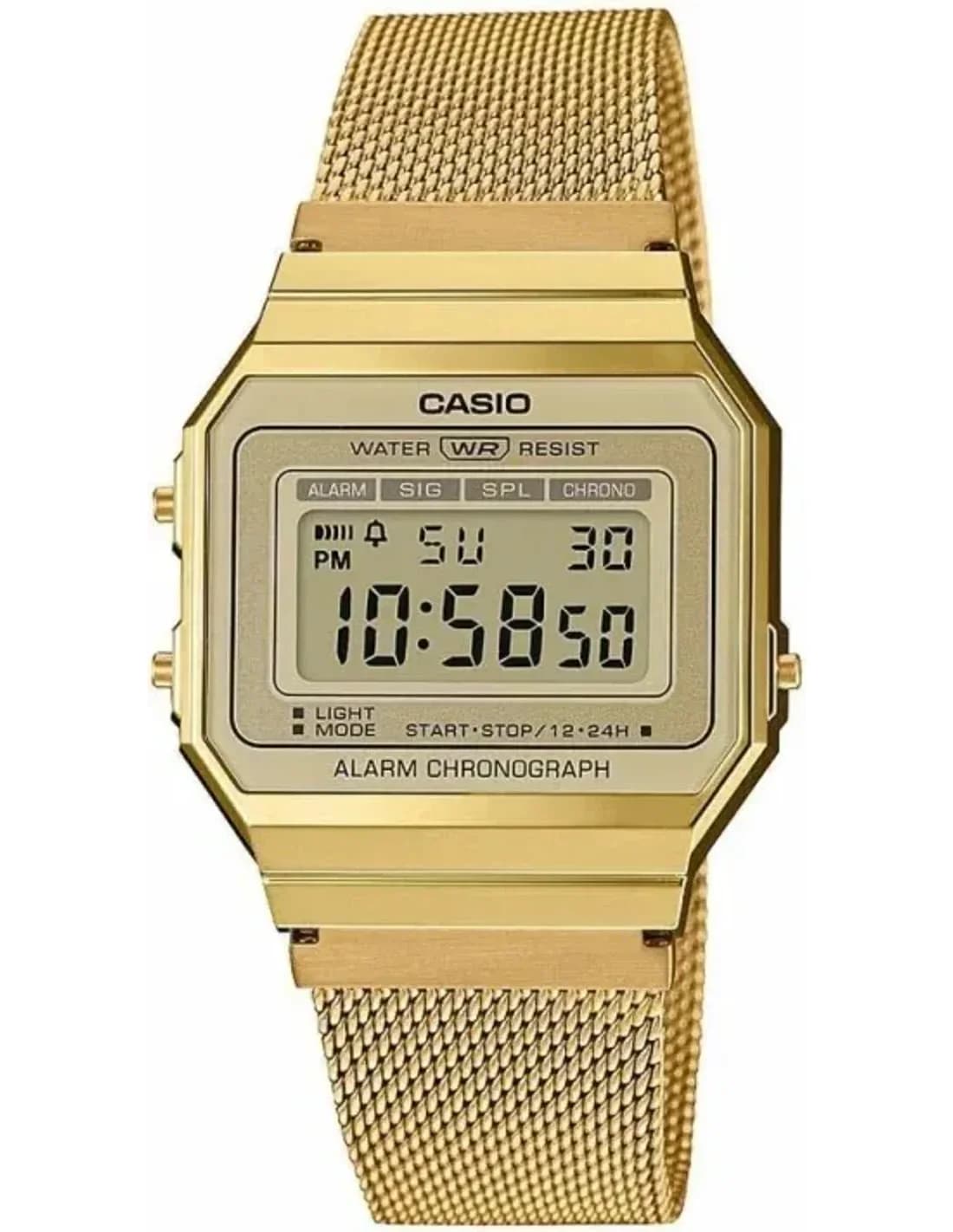 Casio A700WEMG-9AEF montre unisexe, or digital, bracelet maille milanaise dorée