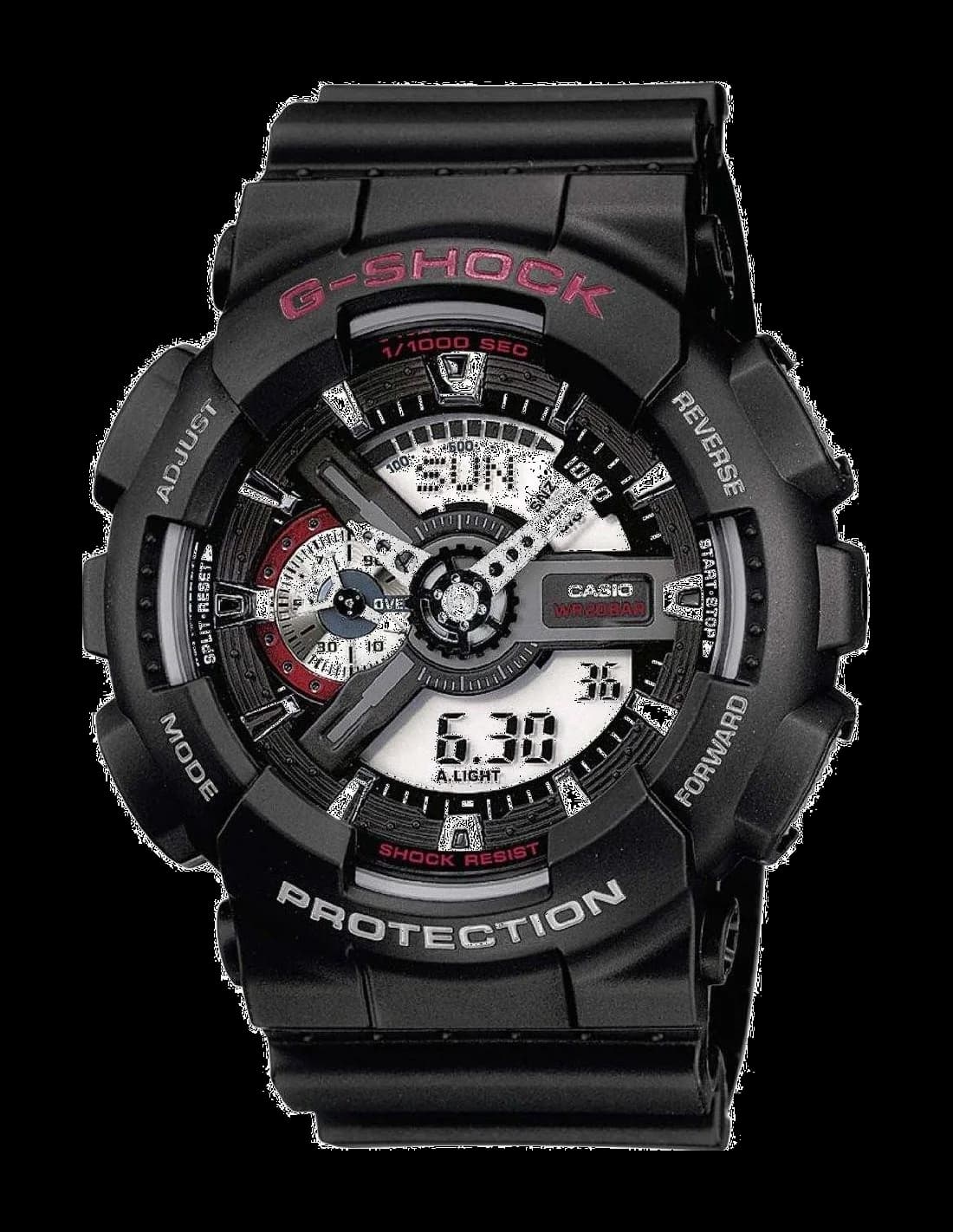 Casio GA-110-1AER montre homme, cadran blanc, bracelet silicone noir
