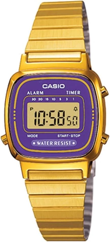 Casio LA670WEGA-6EF montre femme, cadran violet, bracelet acier doré