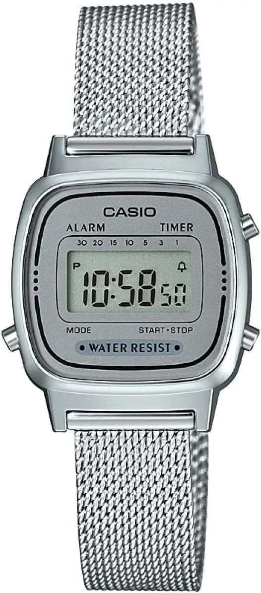 Casio LA670WEM-7EF montre femme, cadran gris, bracelet acier