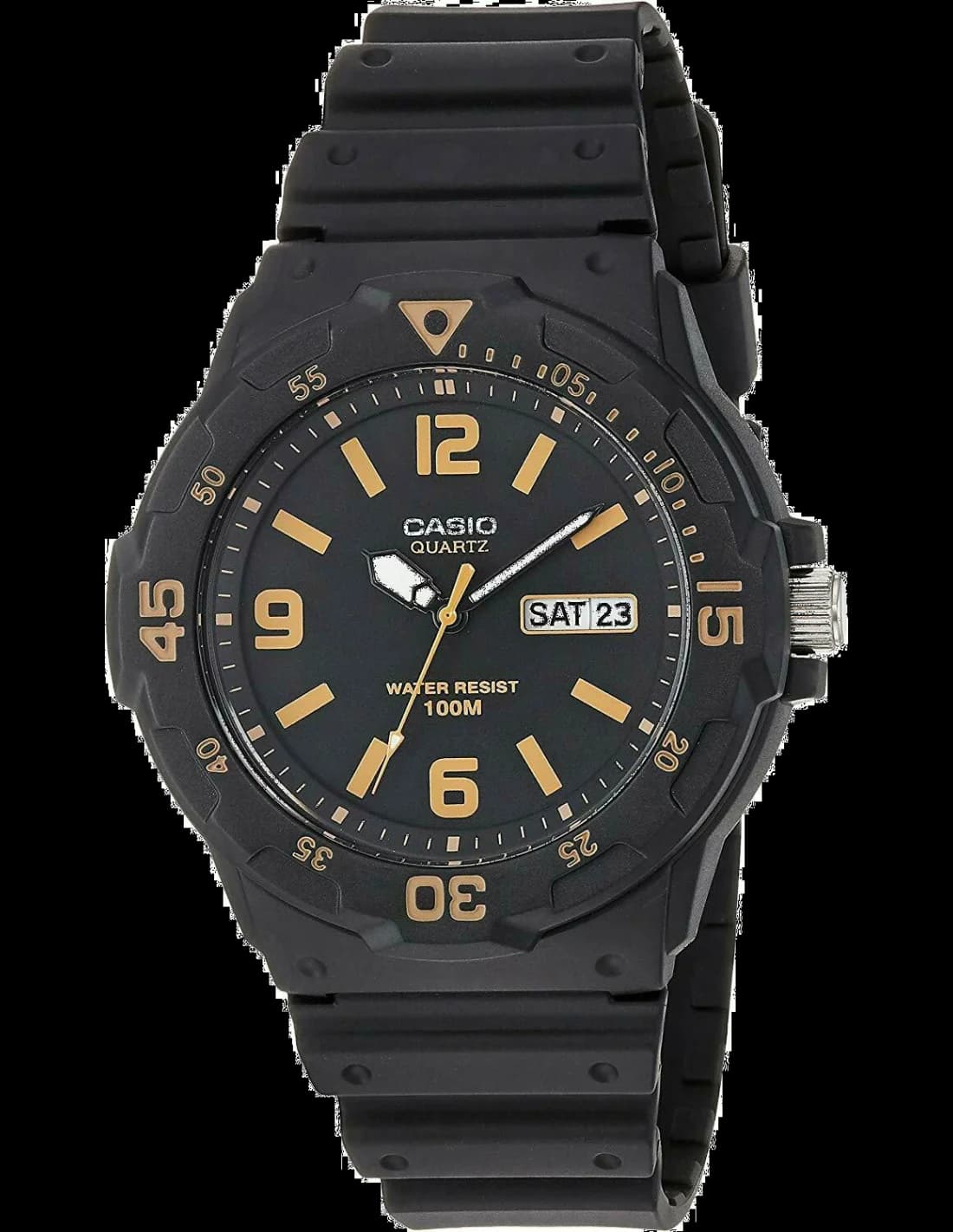 Casio MRW-200H-1B3VEF montre homme, cadran noir, bracelet silicone, lunette rotative