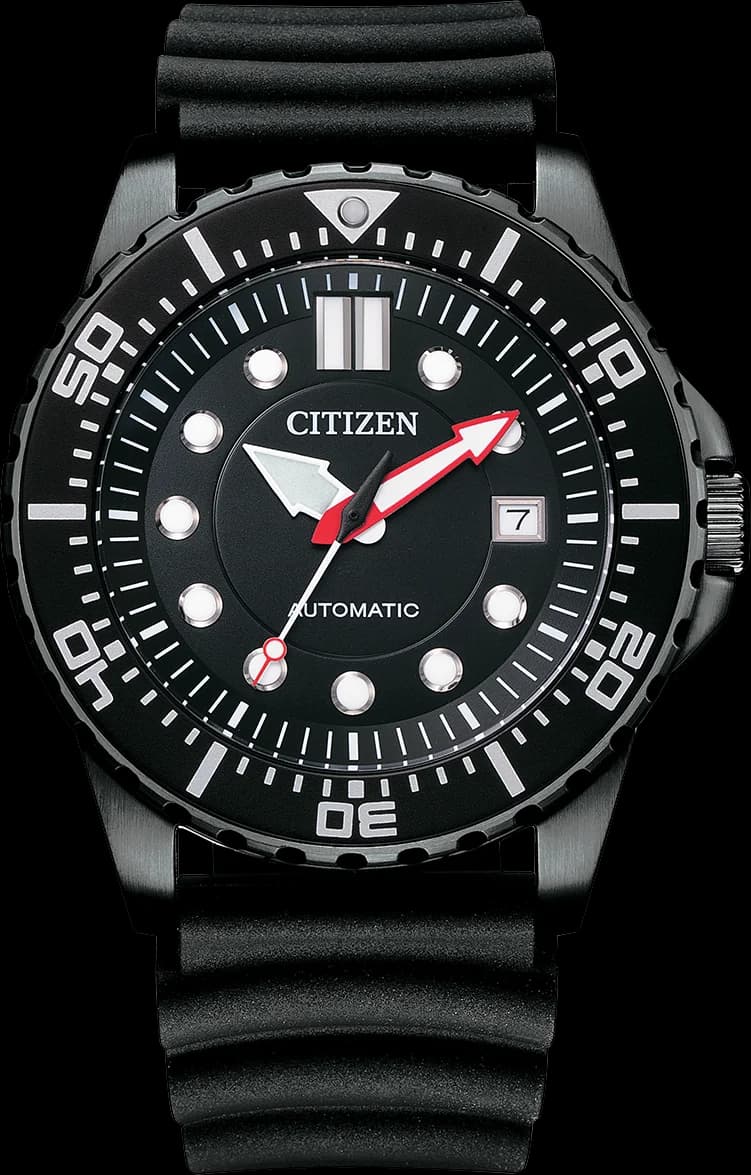Citizen NJ0125-11E montre homme, silicone noir, cadran noir mat