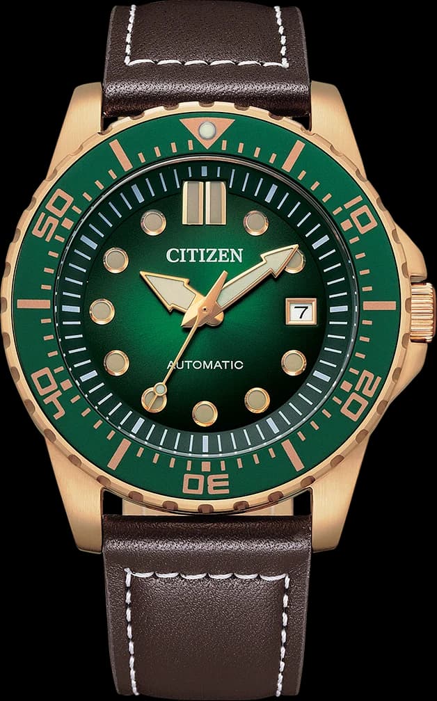 Citizen NJ0173-18X montre homme, vert sur cuir marron, style classique