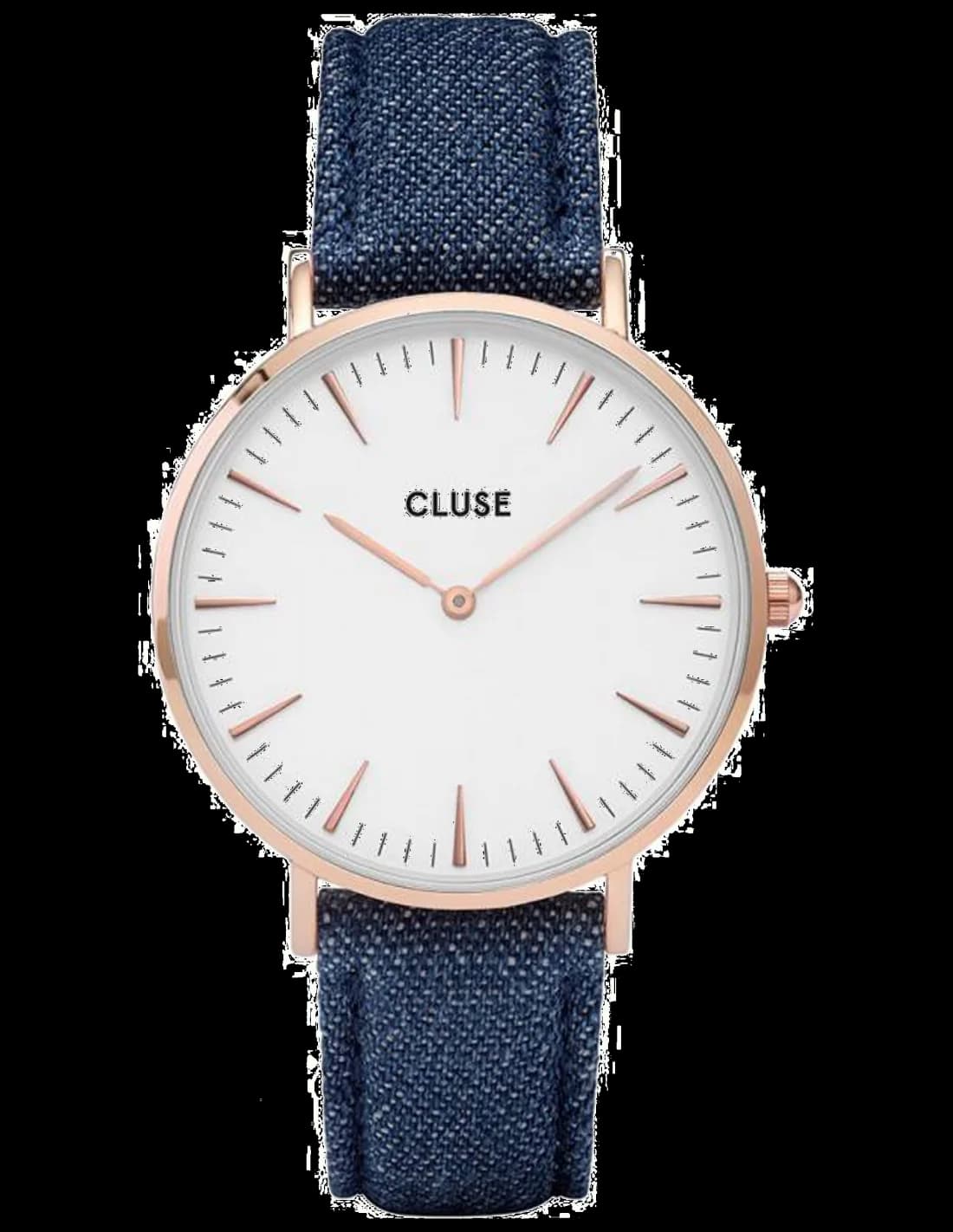 Cluse CL18025 montre unisexe, cadran blanc, bracelet denim bleu