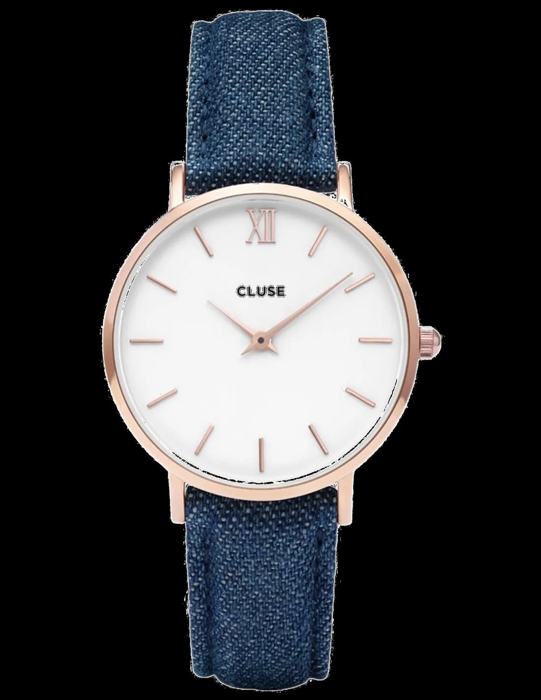 Cluse CL30029 montre unisexe, cadran blanc, bracelet denim bleu