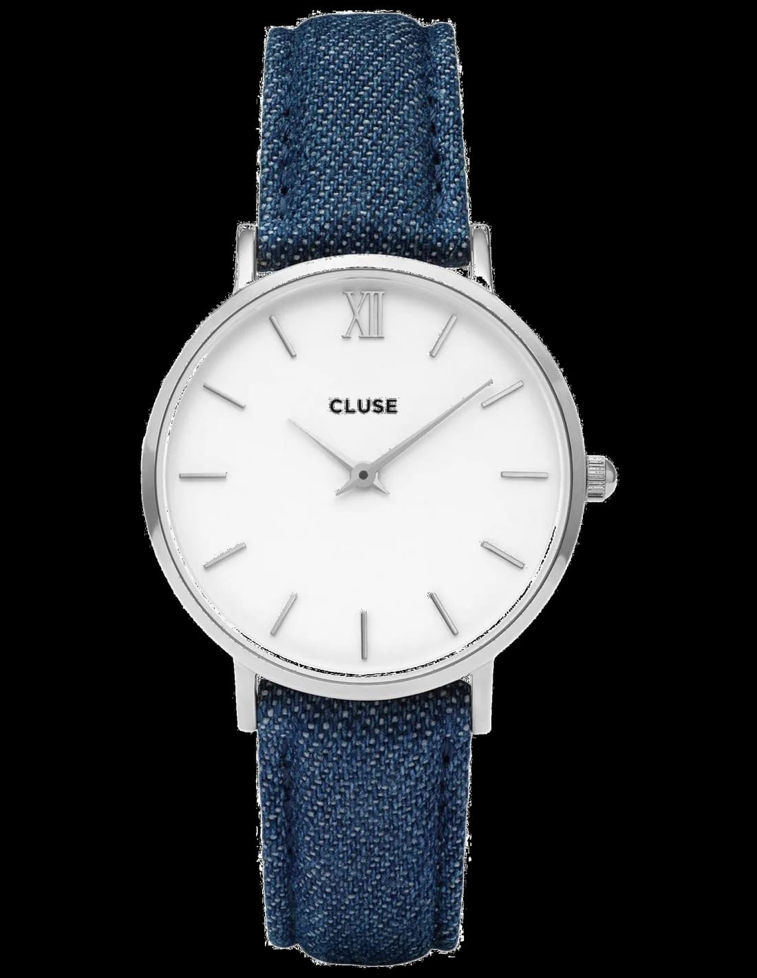 Cluse CL30030 montre unisexe, cadran blanc, bracelet denim bleu