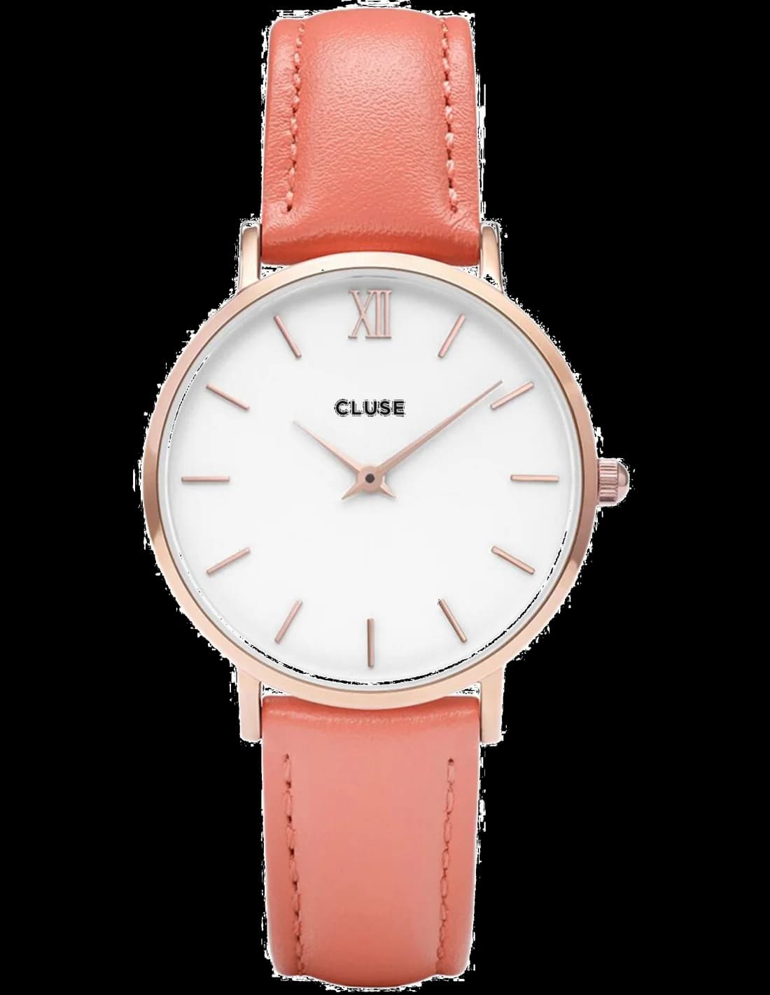 Cluse CL30045 montre femme, blanc, bracelet cuir corail, style chic