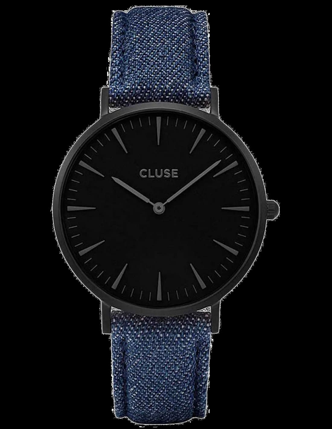 Cluse CL18507 montre unisexe, au cadran noir et bracelet denim bleu