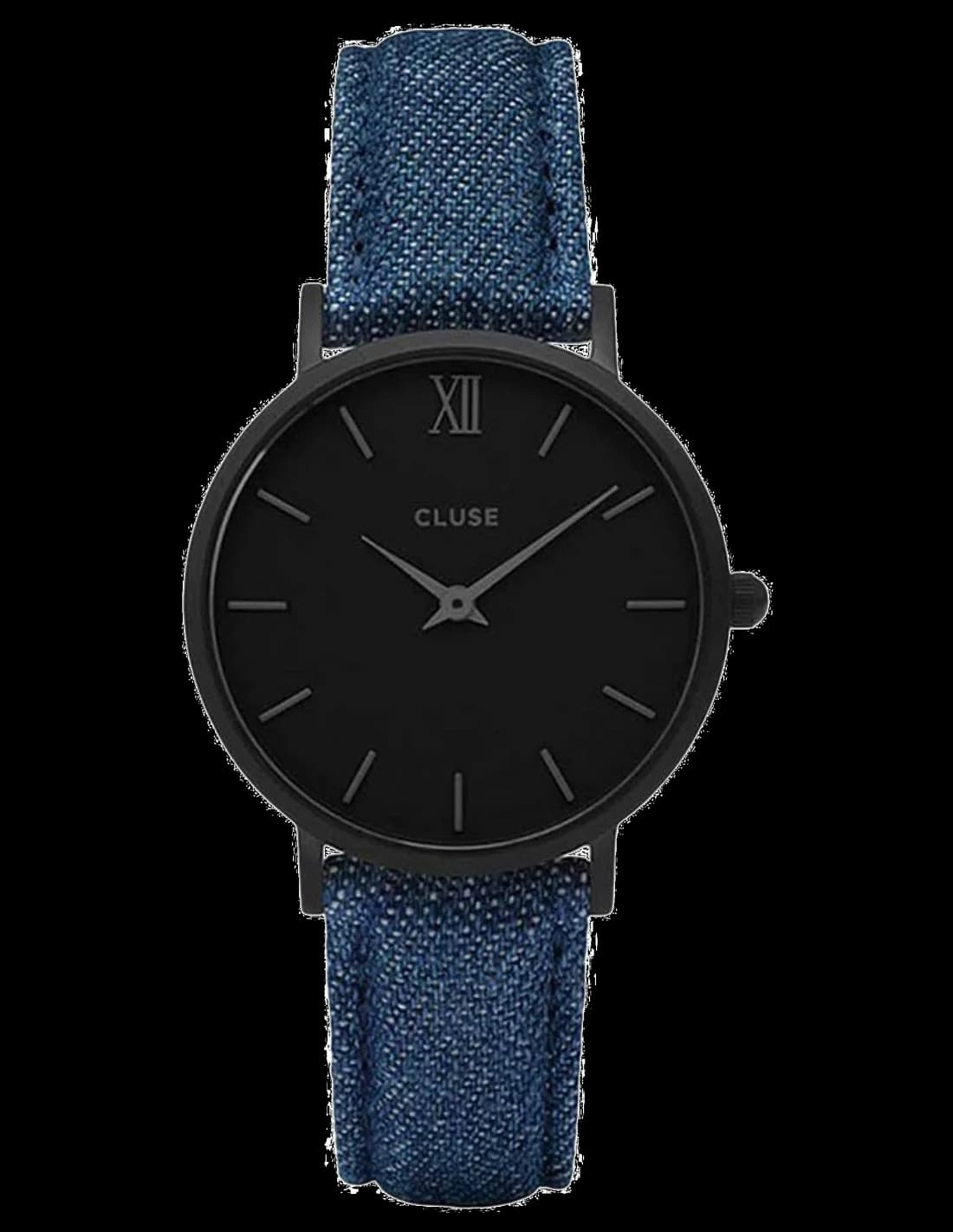 Cluse CL30031 montre femme, au cadran noir et bracelet denim bleu