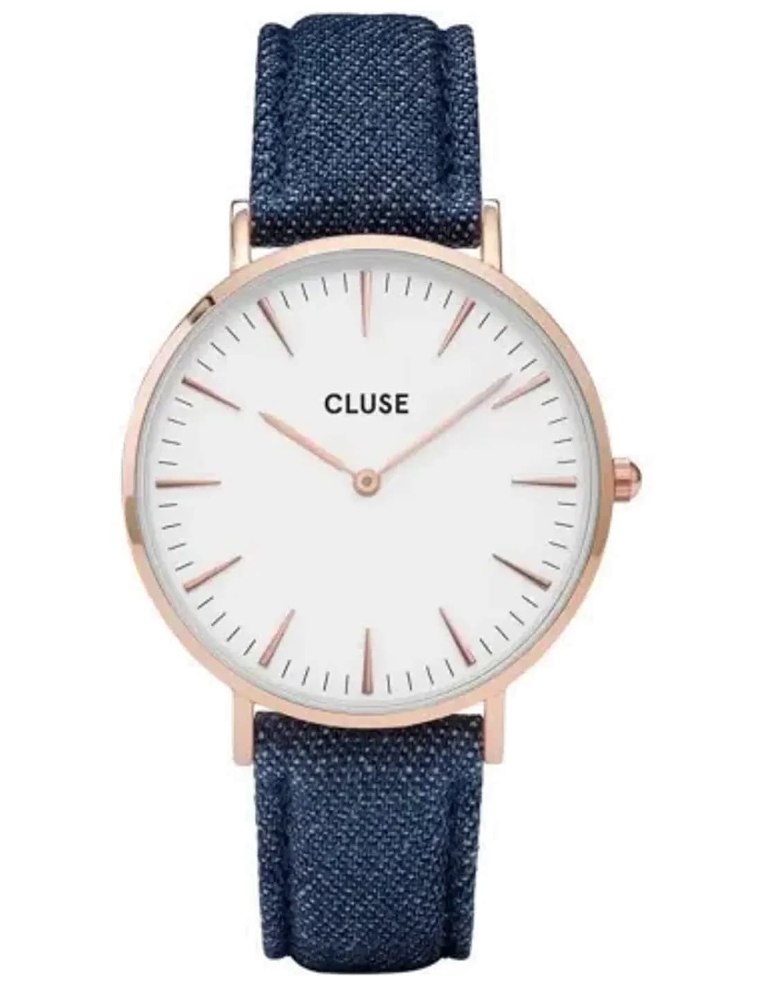 Montre Cluse La Bohème CL18025 Bracelet Cuir Bleu Boîtier Or Rose