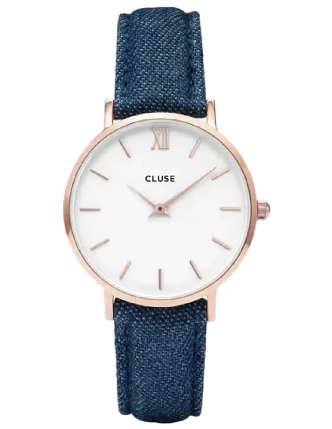 Montre Cluse Minuit CL30029 Bracelet Cuir Bleu Boîtier Or Rose
