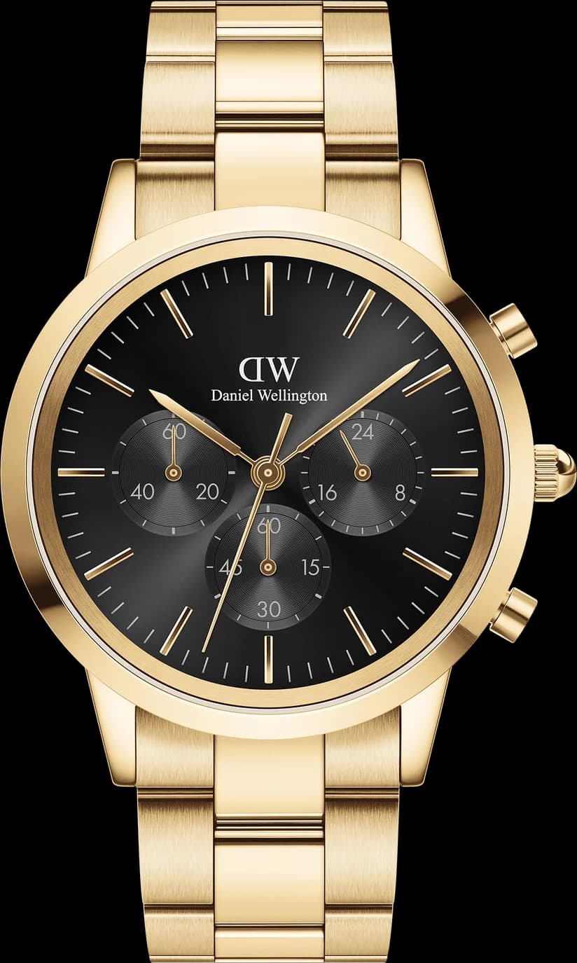 Daniel Wellington DW00100641 montre homme, cadran noir, boîtier doré, bracelet acier