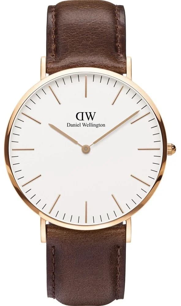 Daniel Wellington DW00100009 montre homme, cuir marron et acier