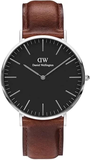 Daniel Wellington DW00100130 montre homme, cadran noir, bracelet cuir brun