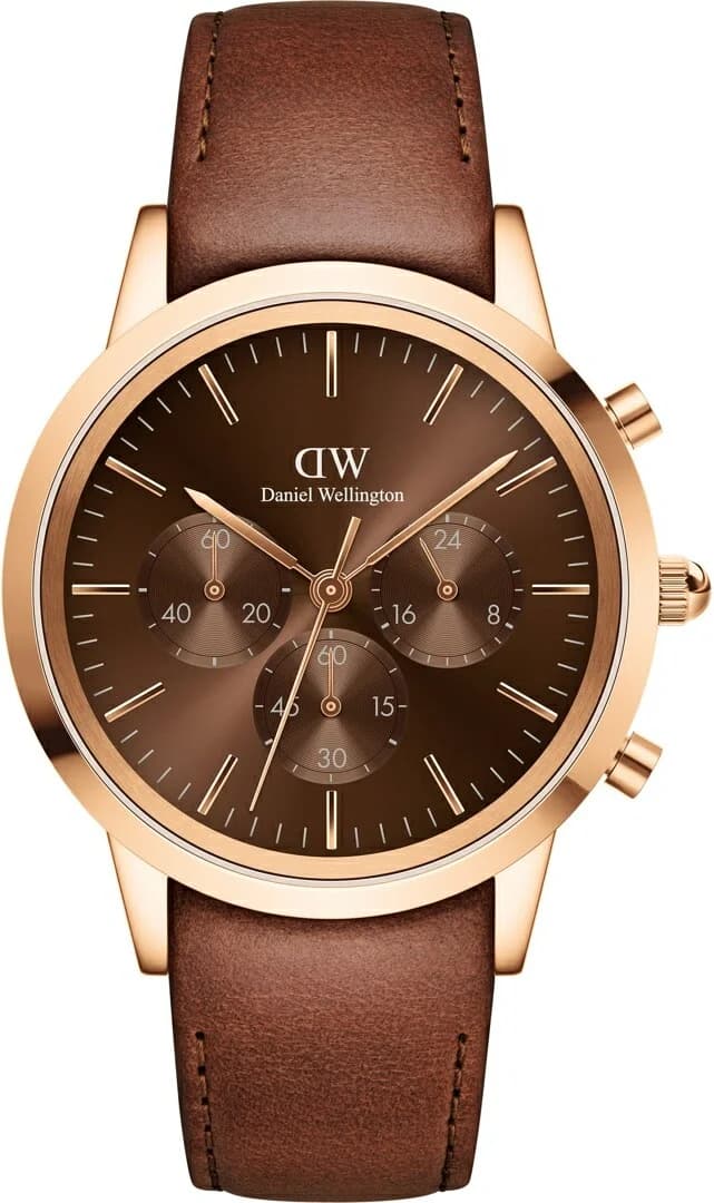 Daniel Wellington DW00100640 montre homme, chronographe cadran marron, bracelet cuir marron