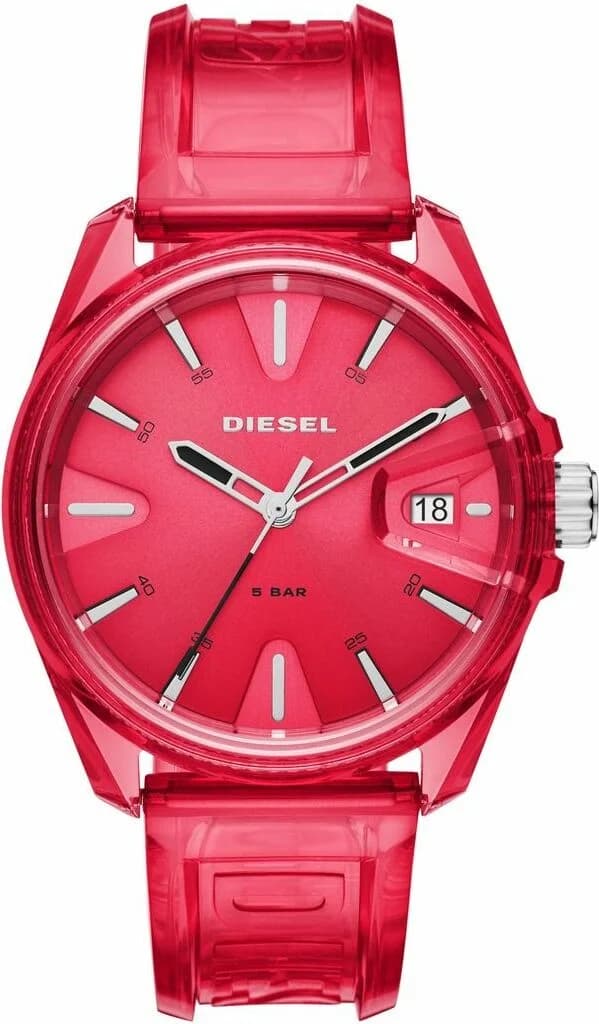 Diesel DZ1930 montre homme, cadran rouge sur bracelet silicone