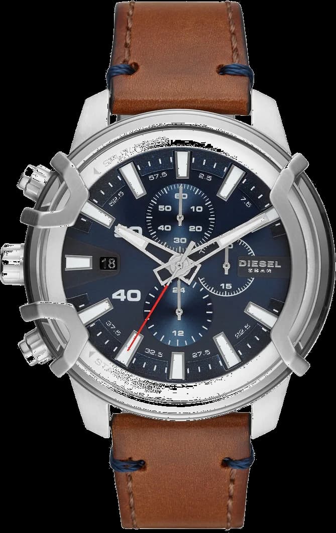 Diesel DZ4518 montre homme, cadran argent, bracelet cuir marron, classique