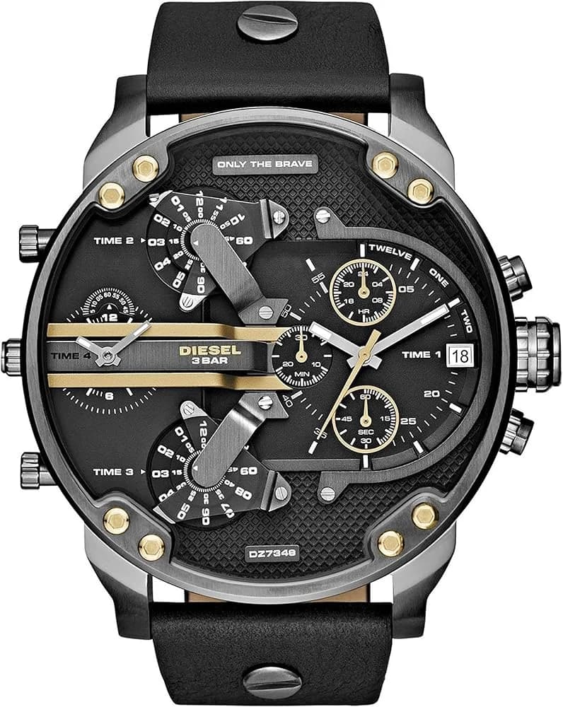 Diesel DZ7348 montre homme, sur cuir noir, style biker