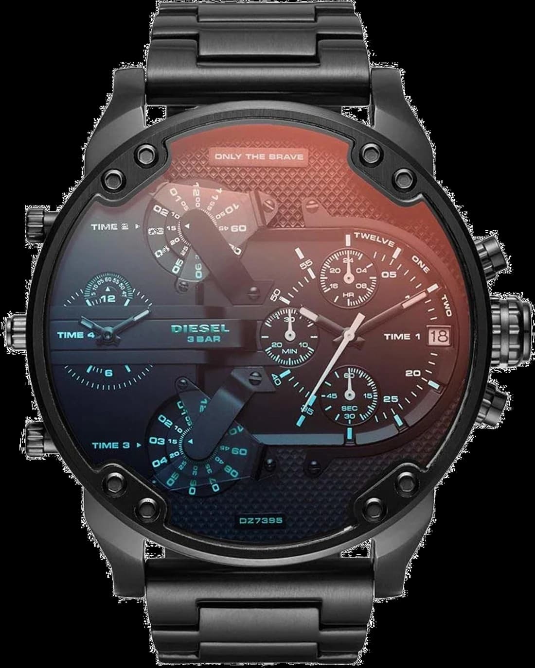 Diesel DZ7395 montre homme, cadran noir, acier noir détails cuivrés