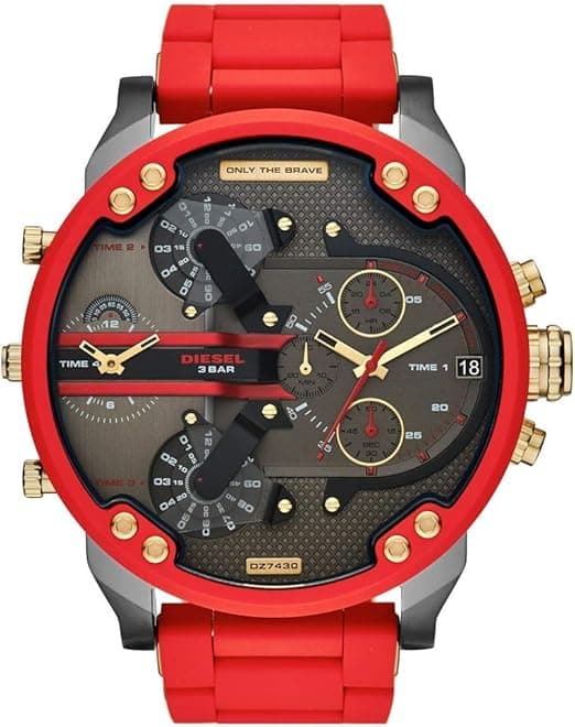 Diesel DZ7430 montre homme, cadran gris sur bracelet silicone rouge