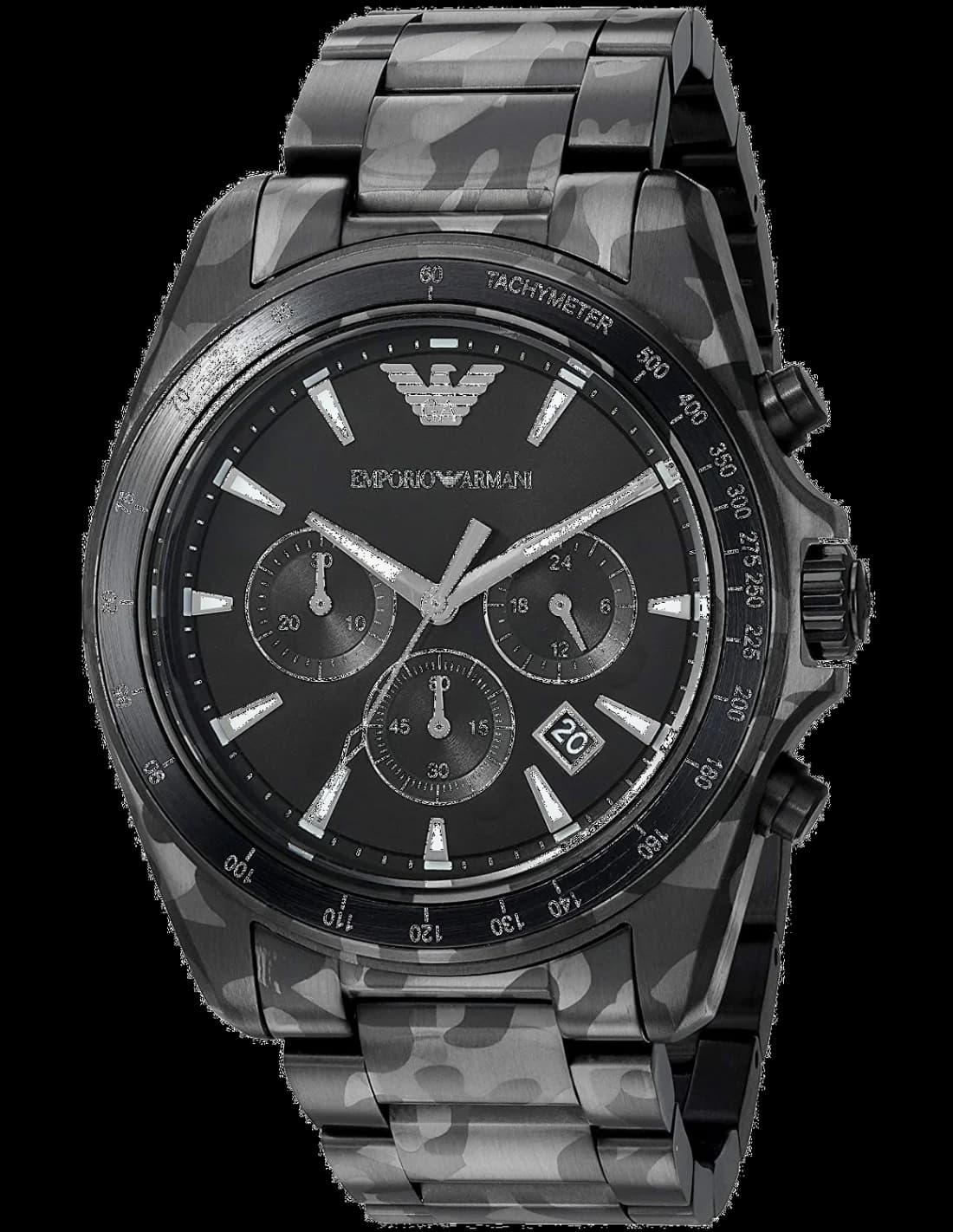 Emporio Armani AR11027 montre homme, cadran camouflage noir, bracelet acier sport