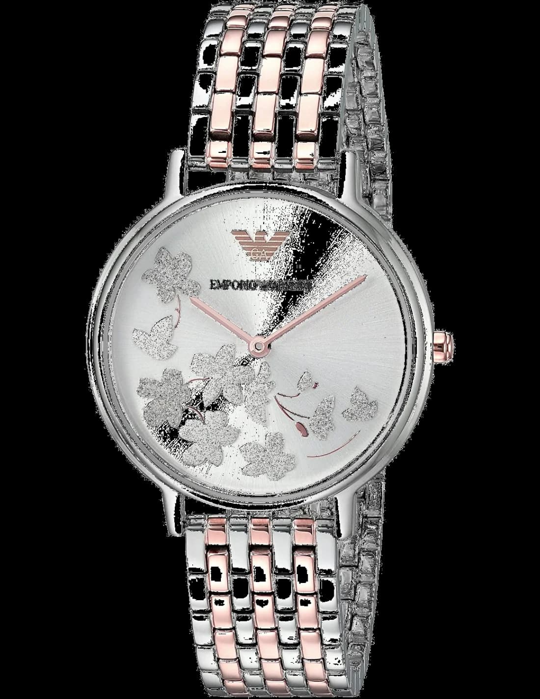 Emporio Armani AR11113 montre femme, boîtier or rose et bracelet cuir gris