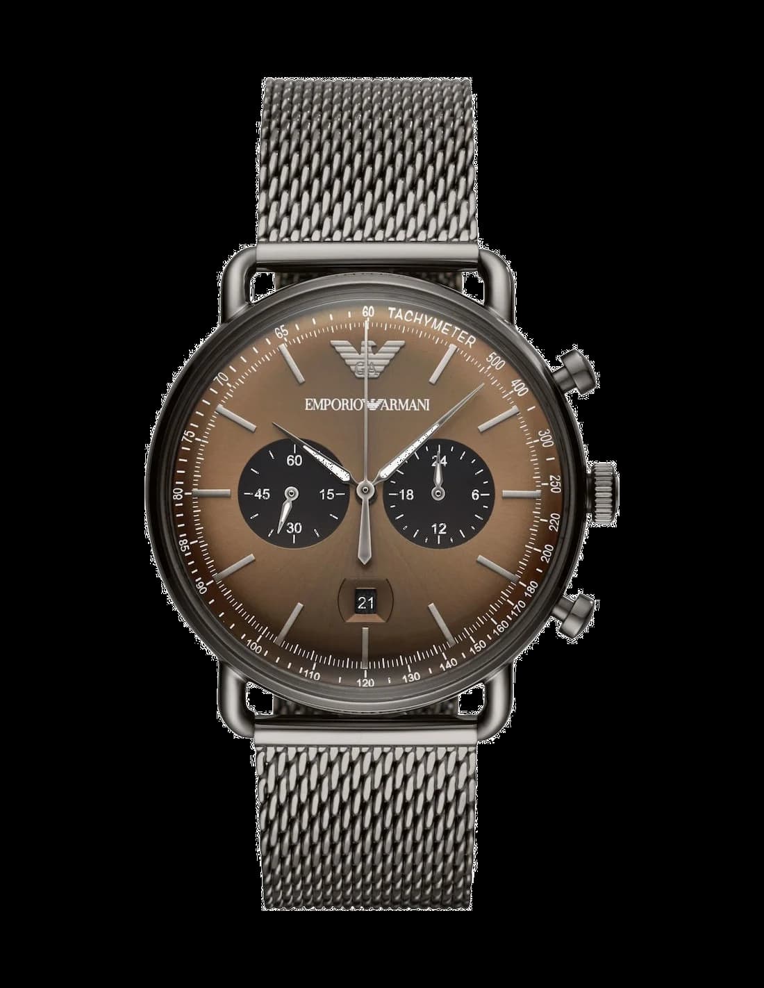 Emporio Armani AR11141 montre homme, chronographe cadran marron, bracelet acier gris