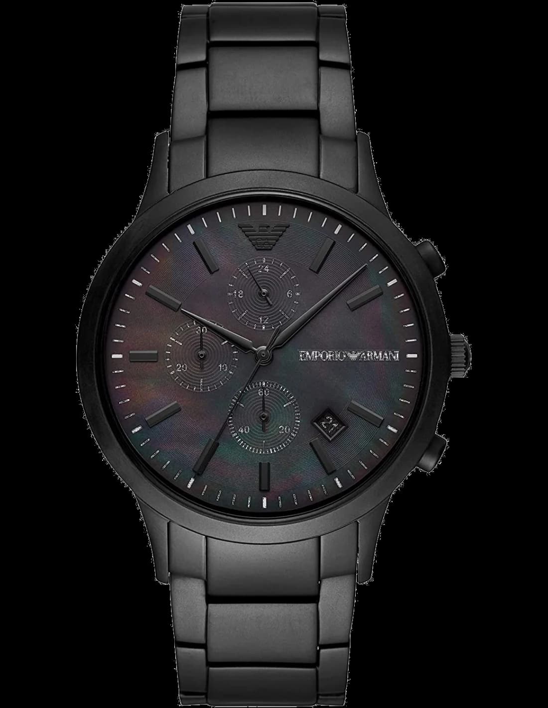Emporio Armani AR11275 montre homme, chronographe, cadran noir, bracelet cuir