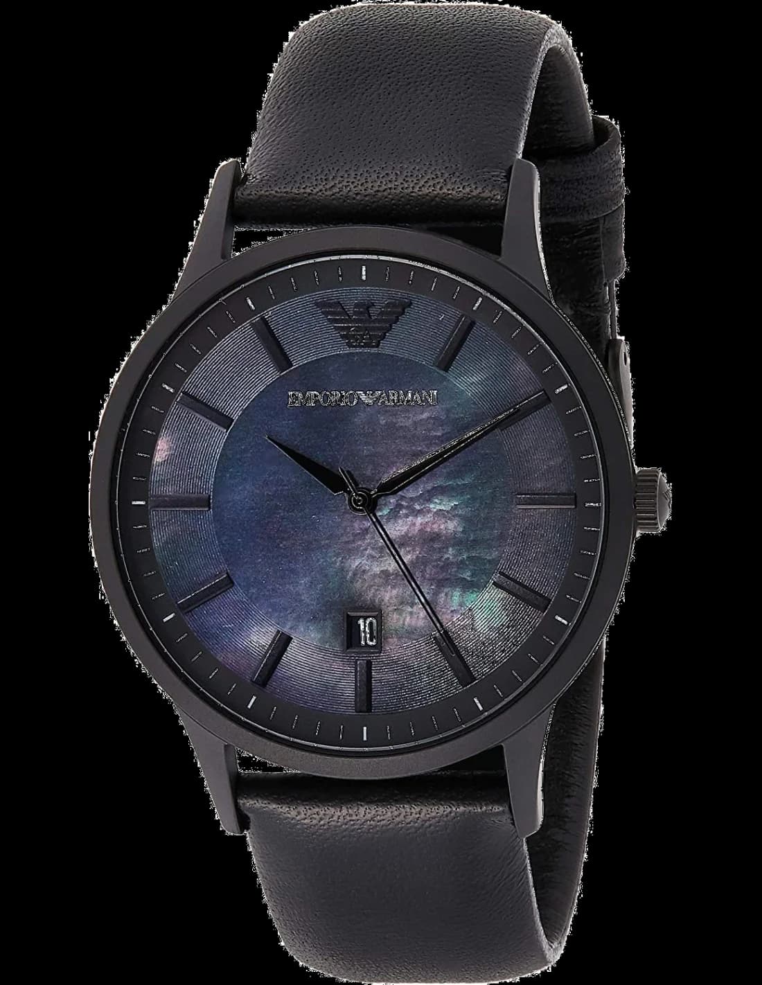 Emporio Armani AR11276 montre homme, cadran noir soleil, bracelet cuir noir