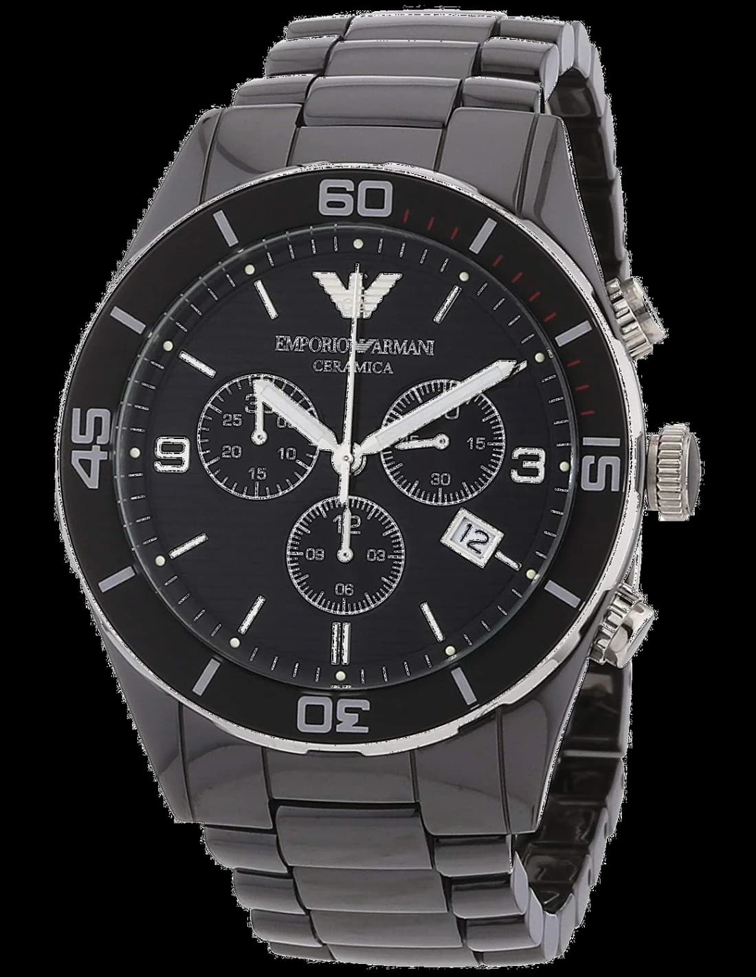 Emporio Armani AR1421 montre homme, chronographe céramique noire, cadran noir
