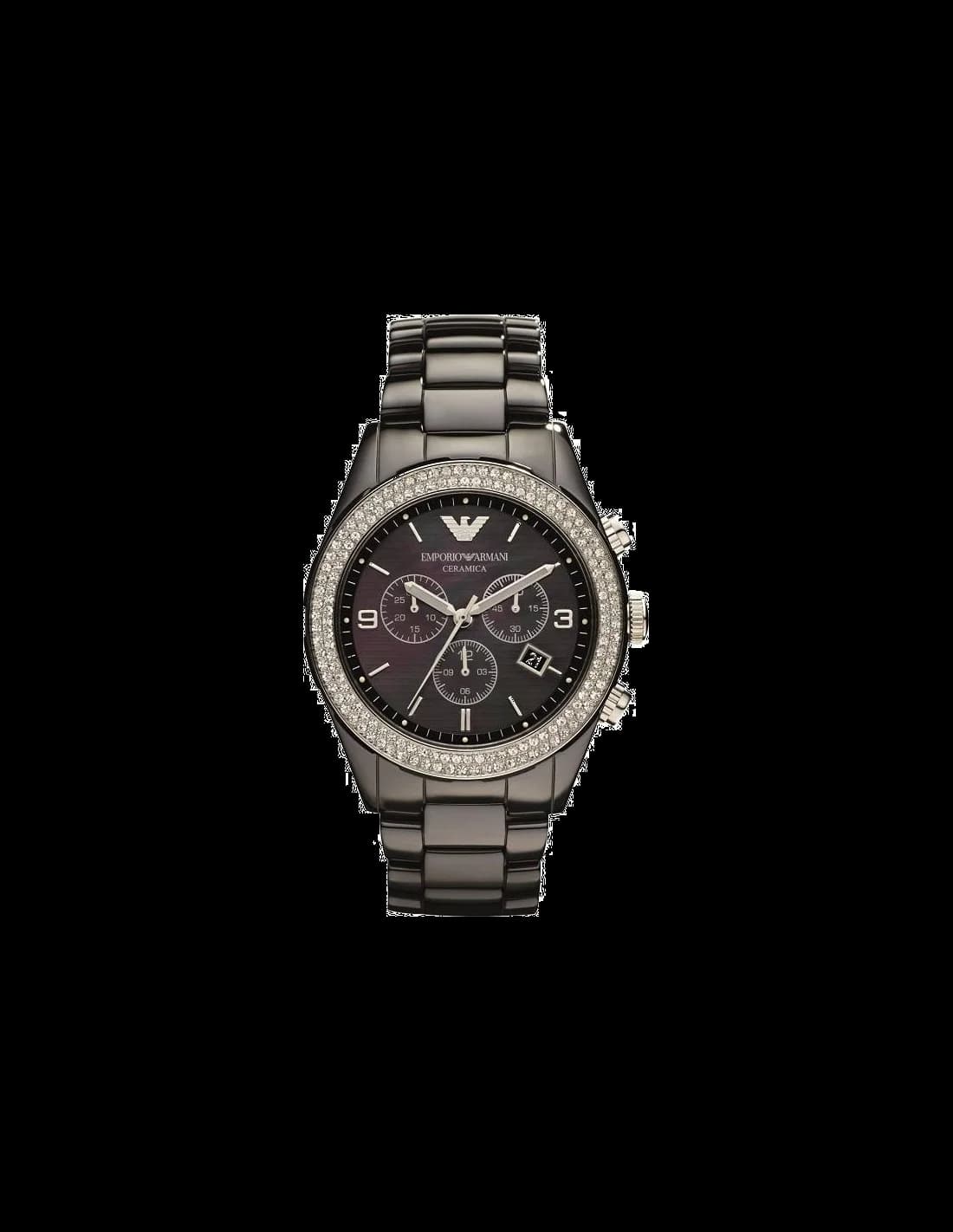 Emporio Armani AR1455 montre femme, cadran noir sur bracelet céramique noir